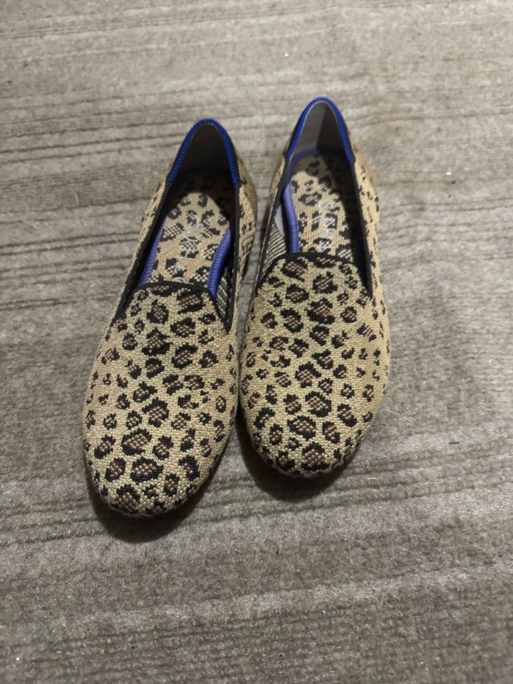 Rothy's Leopard Knit Loafers with Blue Accents